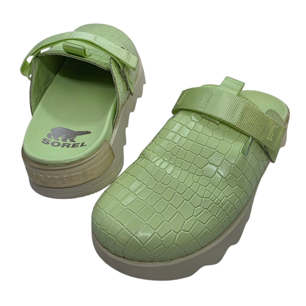 Sorel Kinetic Impact II Mule Key Lime Croc Leather Clogs NL4971-382 Womens 9.5